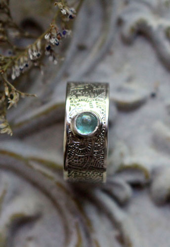 With the water’s flow, abundance mandala ring in silver and apatite