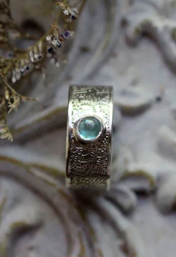 With the water’s flow, abundance mandala ring in silver and apatite