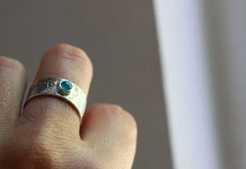 With the water’s flow, abundance mandala ring in silver and apatite
