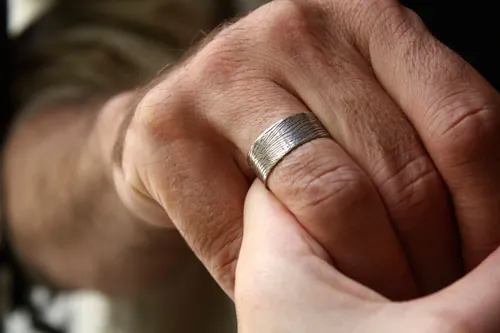 Wood, tree trunk texture ring in sterling silver