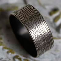 Wood, tree trunk texture ring in sterling silver