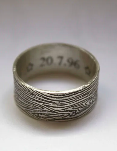 Wooden wedding, 5th wedding anniversary ring in sterling silver