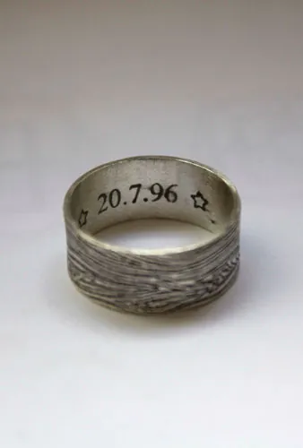 Wooden wedding, 5th wedding anniversary ring in sterling silver