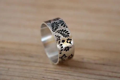 Woodland leaf herbarium, nature’s imprint ring in sterling silver