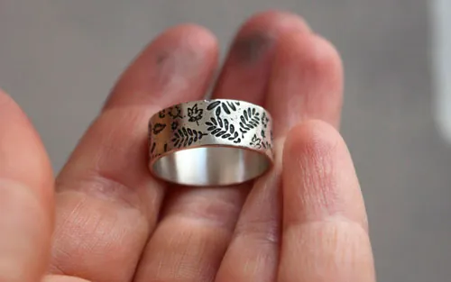 Woodland leaf herbarium, nature’s imprint ring in sterling silver