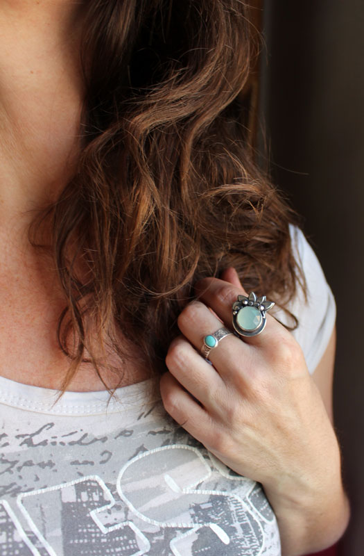 Water lily under the moonlight, lotus flower ring in sterling silver and chalcedony