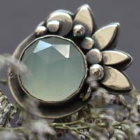 Water lily under the moonlight, lotus flower ring in sterling silver and chalcedony