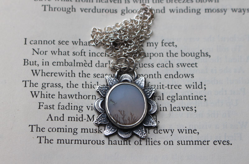 Winter sun, nature necklace in silver and dendritic agate