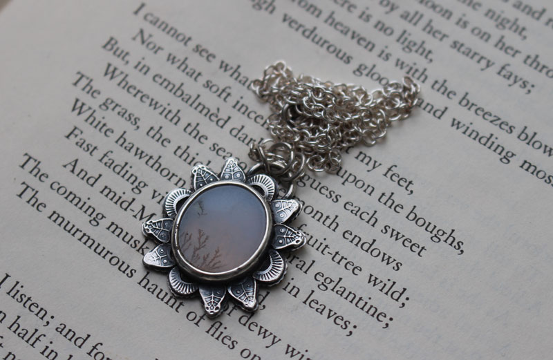 Winter sun, nature necklace in silver and dendritic agate