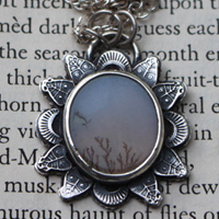 Winter sun, nature necklace in silver and dendritic agate