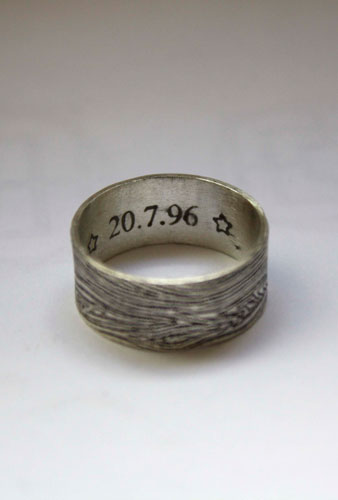 Wooden wedding, 5th wedding anniversary ring in sterling silver