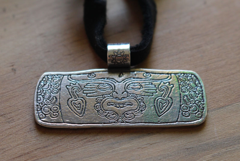 Xochipilli, Aztec drum necklace in sterling silver