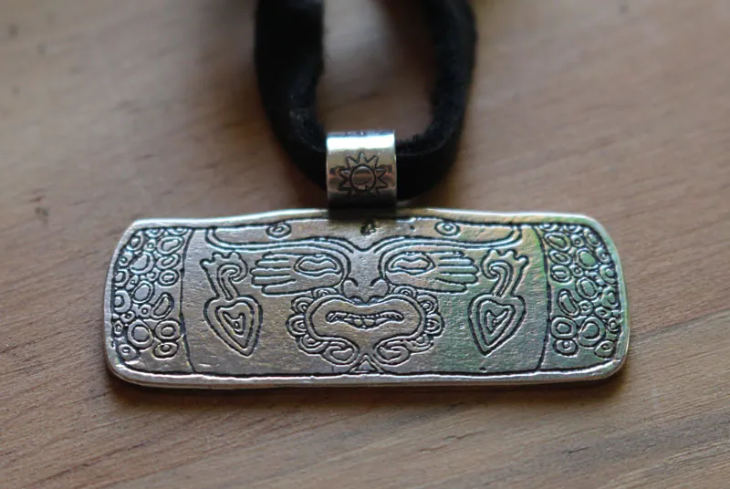 Xochipilli, Aztec drum necklace in sterling silver