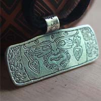 Xochipilli, Aztec drum necklace in sterling silver