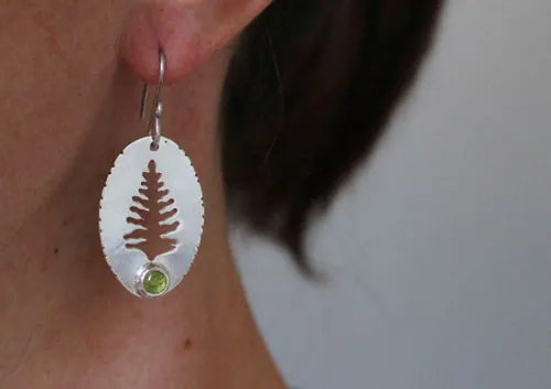 Xylia, forest tree earrings in sterling silver and peridot