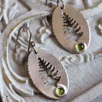 Xylia, forest tree earrings in sterling silver and peridot