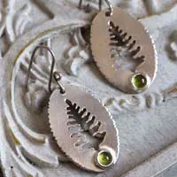 Xylia, forest tree earrings in sterling silver and peridot