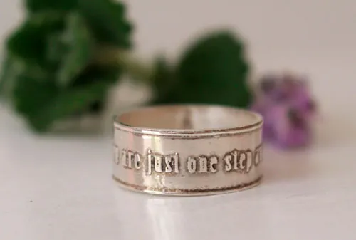 You are just one step away, encouragement and spirituality ring in silver