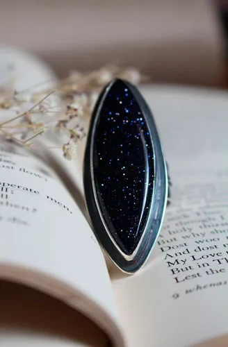 You are no longer here, commemorative ring in silver and blue goldstone
