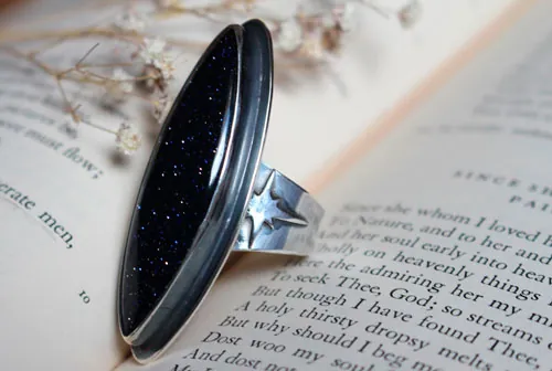 You are no longer here, commemorative ring in silver and blue goldstone