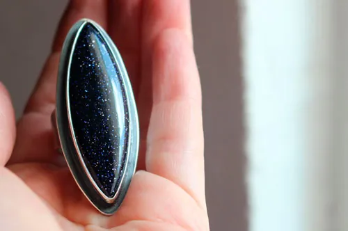 You are no longer here, commemorative ring in silver and blue goldstone