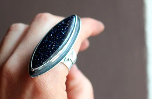 You are no longer here, commemorative ring in silver and blue goldstone
