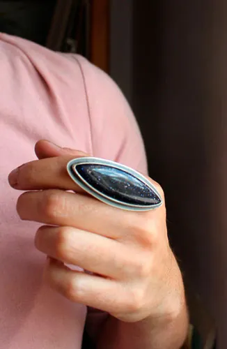 You are no longer here, commemorative ring in silver and blue goldstone