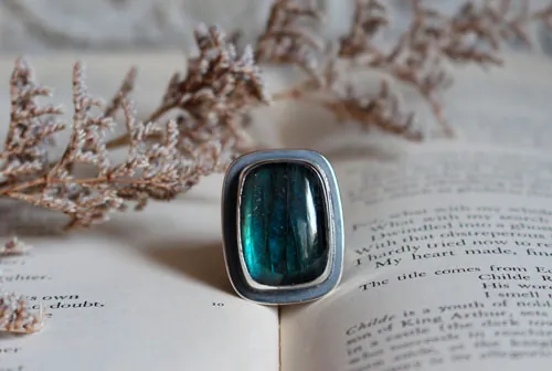 Your heart is engraved in my bark, fidelity ring in silver and labradorite