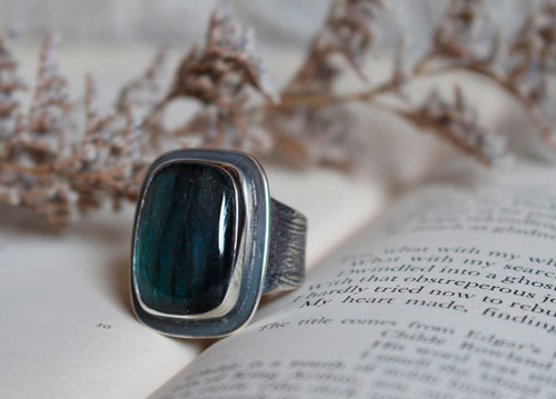 Your heart is engraved in my bark, fidelity ring in silver and labradorite