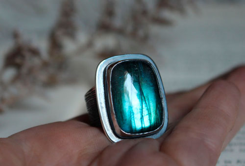 Your heart is engraved in my bark, fidelity ring in silver and labradorite
