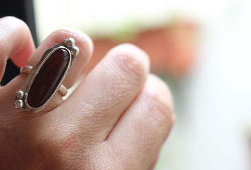 Zephyrine, sterling silver ring with a gemstone of your choice: onyx, tiger eye, howlite, red agate or green agate