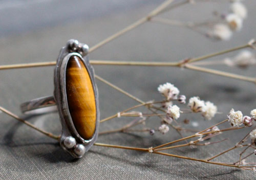 Zephyrine, sterling silver ring with a gemstone of your choice: onyx, tiger eye, howlite, red agate or green agate