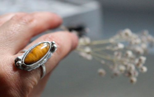 Zephyrine, sterling silver ring with a gemstone of your choice: onyx, tiger eye, howlite, red agate or green agate