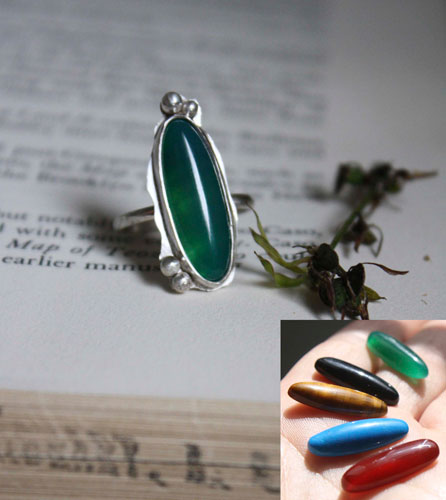 Zephyrine, sterling silver ring with a gemstone of your choice: onyx, tiger eye, howlite, red agate or green agate