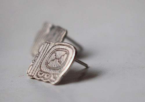 Maya Tzolkin Haab, Mayan calendar stud earrings in sterling silver