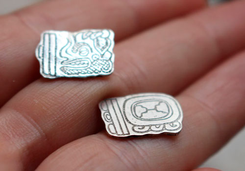 Maya Tzolkin Haab, Mayan calendar stud earrings in sterling silver