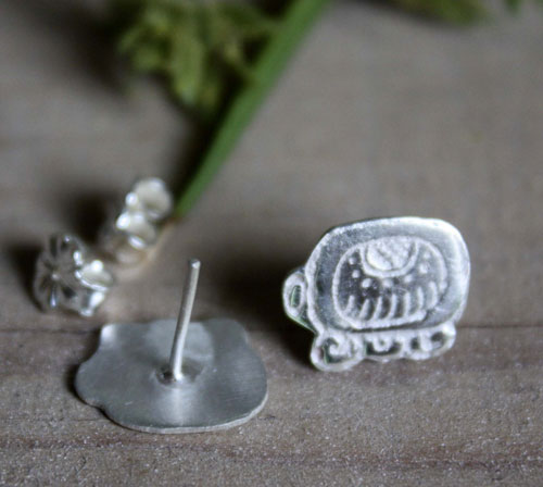 Maya Tzolkin, Mayan calendar stud earrings in sterling silver