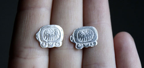 Maya Tzolkin, Mayan calendar stud earrings in sterling silver
