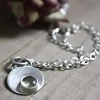 Disc sterling silver bracelet with birthstone