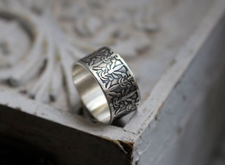 Our Mucha Lilies engraved silver ring