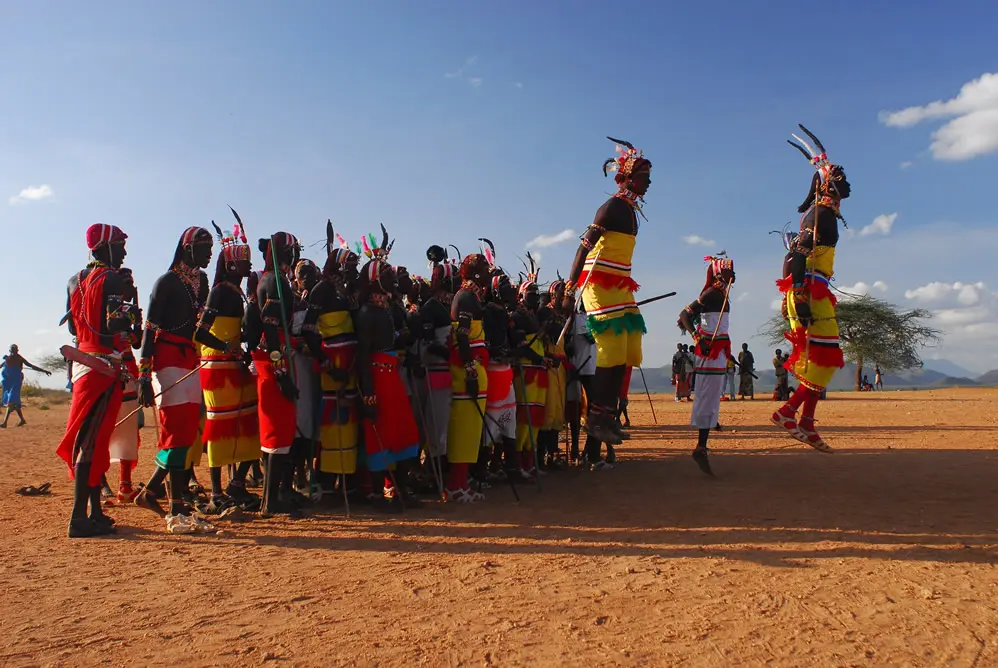 Traditional dance and costumes of an African tribe