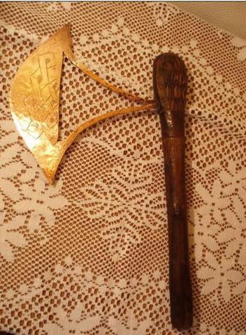 Katanga copper ax that served as a model for the earrings