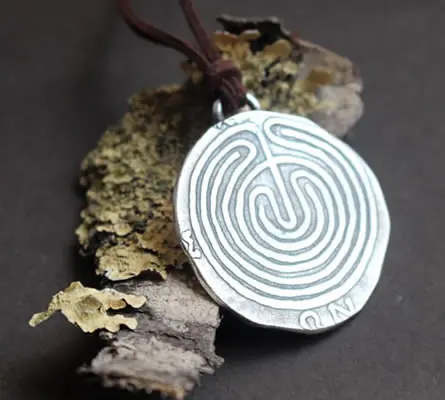Necklace The Labyrinth of Knossos crafted from a coin issued by the city of Knossos in Crete.