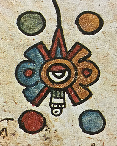 Motif from the Borbonicus codex which served as a model for our Nahui Ollin Aztec necklace