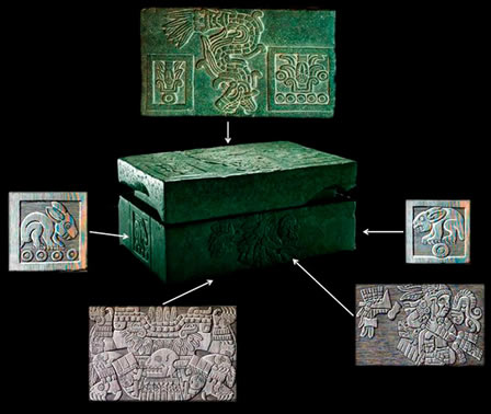 Aztec casket engraved with the feathered serpent, Quetzalcoatl