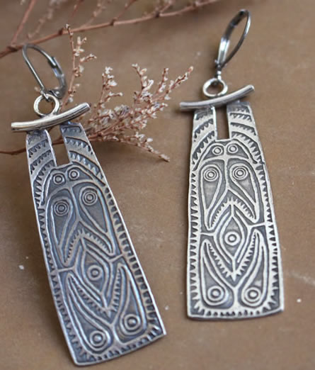 earrings inspired by a shield from the Elema culture of Papua