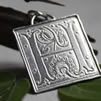 Lettrine, medieval illumination initial pendant in sterling silver