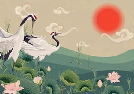 Japanese crane in traditional art print