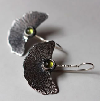 Japanese sterling silver Ginkgo leaf earrings .