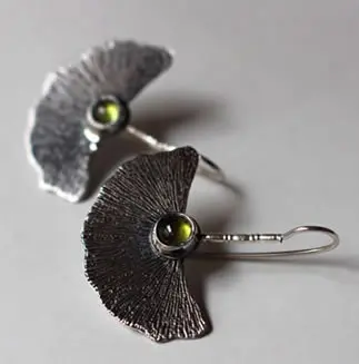 Japanese sterling silver Ginkgo leaf earrings.
